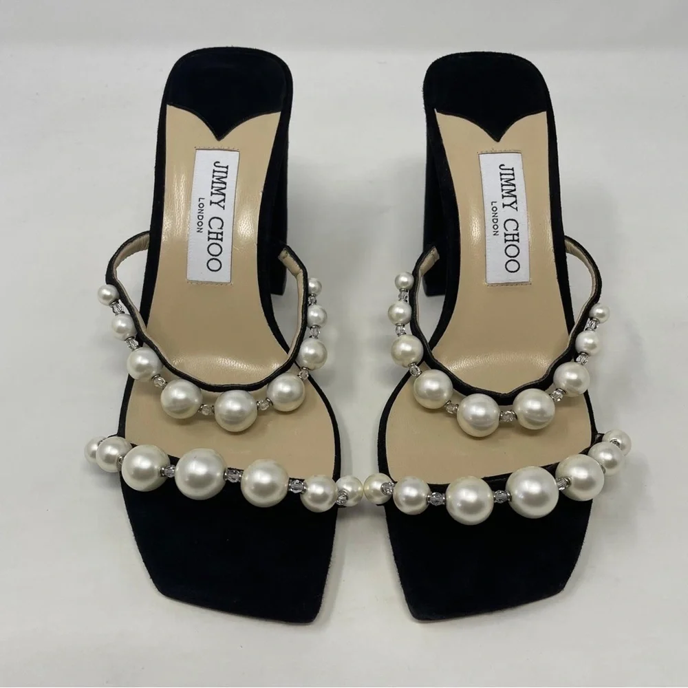 Jimmy Choo Amara 85mm Pearl Embellished Suede Heeled Sandals - NWT - Picture 8 of 16